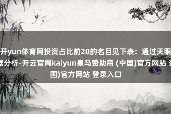 开yun体育网投资占比前20的名目见下表:通过天眼查大数据分析-开云官网kaiyun皇马赞助商 (中国)官方网站 登录入口